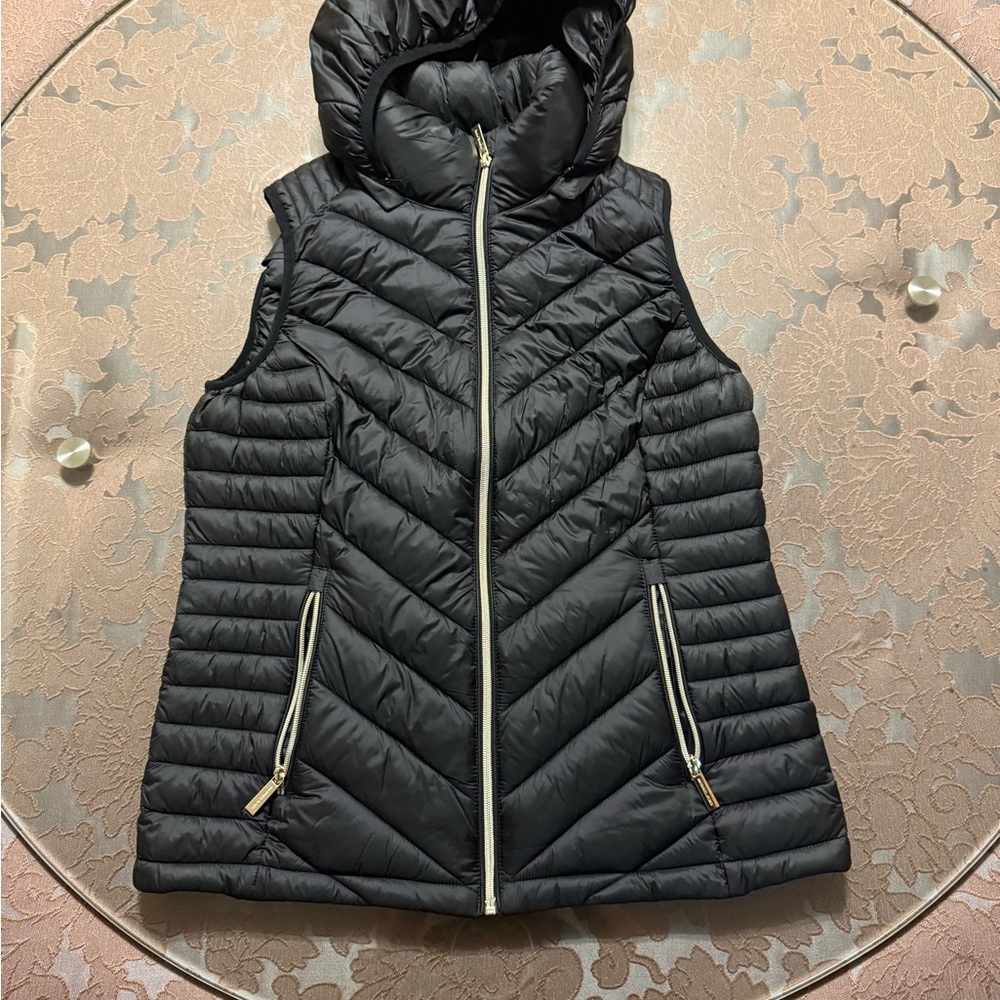 Michael Kors Black Quilted Vest with Hood